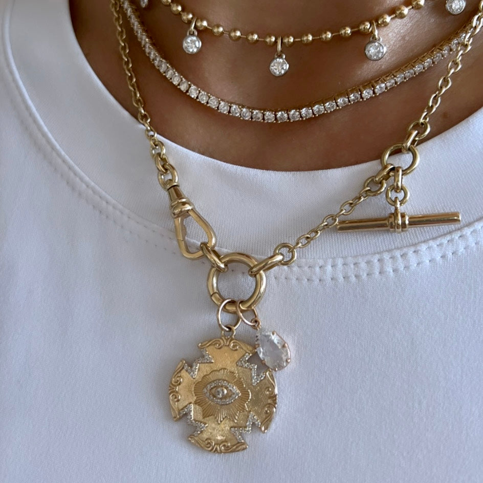 14KT Gold Diamond Axelle Evil Eye Charm Pendant