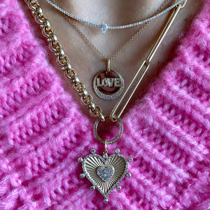 14KT Gold Diamond LOVE Disk Necklace