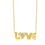 14KT Gold Diamond Block LOVE Necklace