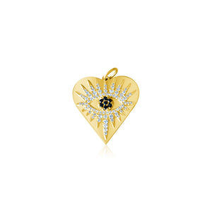 
                
                    Load image into Gallery viewer, 14KT Gold Diamond Evil Eye Heart Pendant Charm
                
            