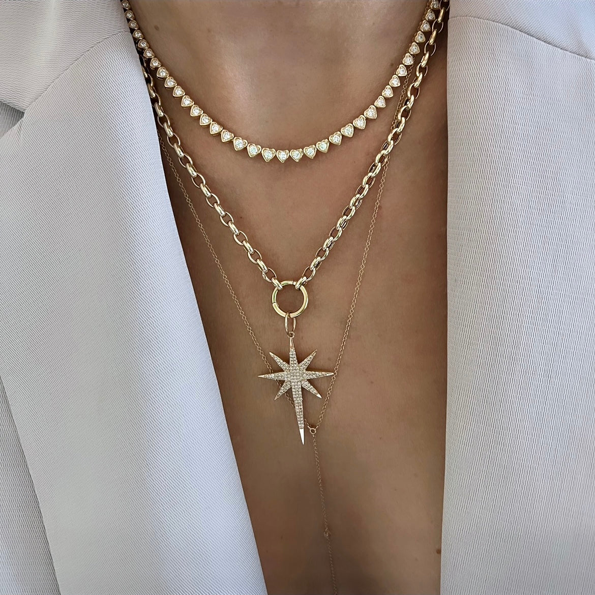 14KT Gold Diamond Romy Elongated Star Pendant Charm