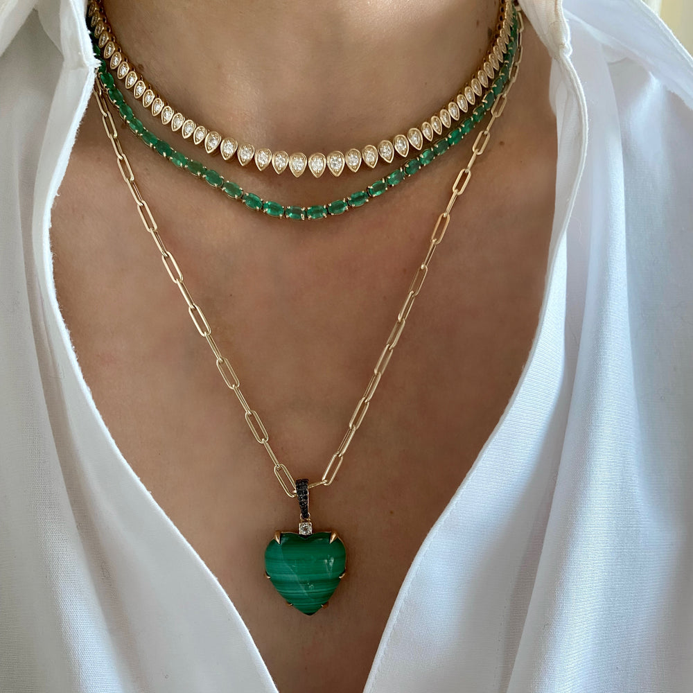
                
                    Load image into Gallery viewer, 14KT Gold Diamond Malachite Annette Charm Pendant
                
            