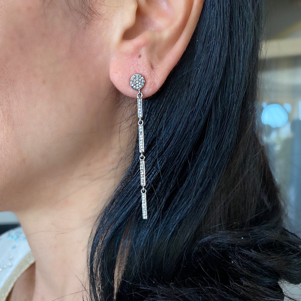 Black Rhodium Diamond Long Bar Earrings