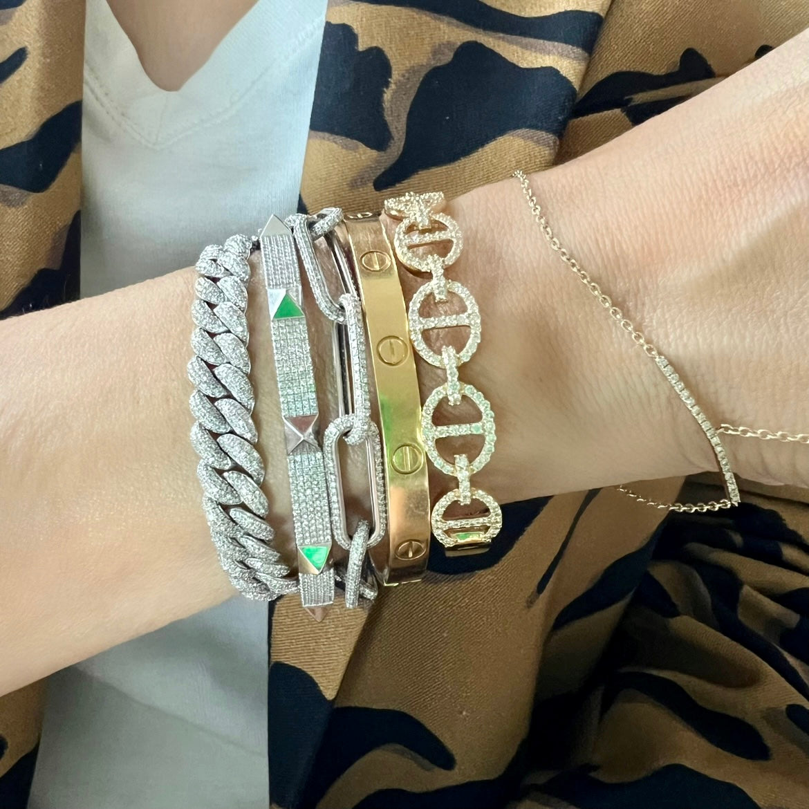 14KT Gold Diamond Elif Nautical Link Bangle Bracelet