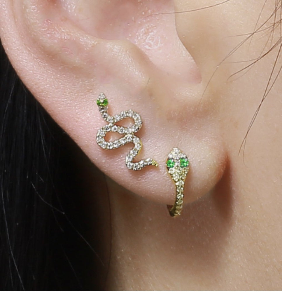 14KT Gold, Diamond and Sapphire Snake Ear Climber Earrings - DilaraSaatci