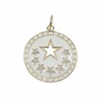 14KT Gold Diamond White Enamel Star Disk Pendant Charm