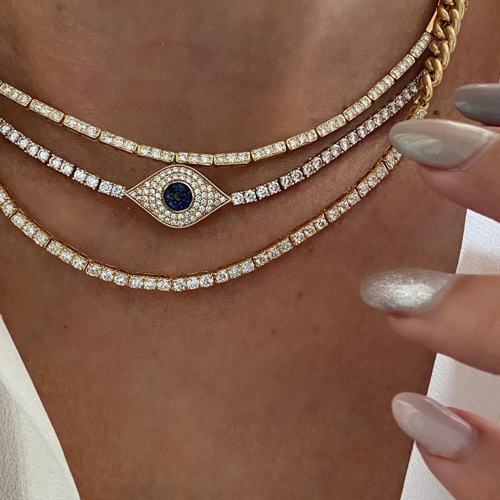 14KT Gold Diamond Layla Evil Eye Tennis Necklace