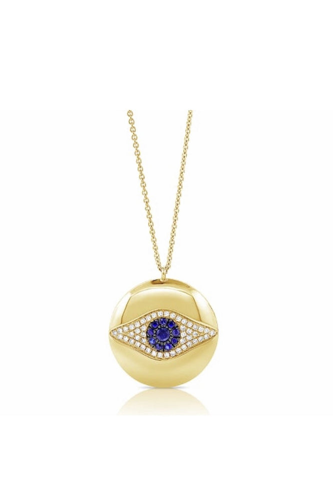 14KT Gold Diamond Evil Eye Disk Necklace
