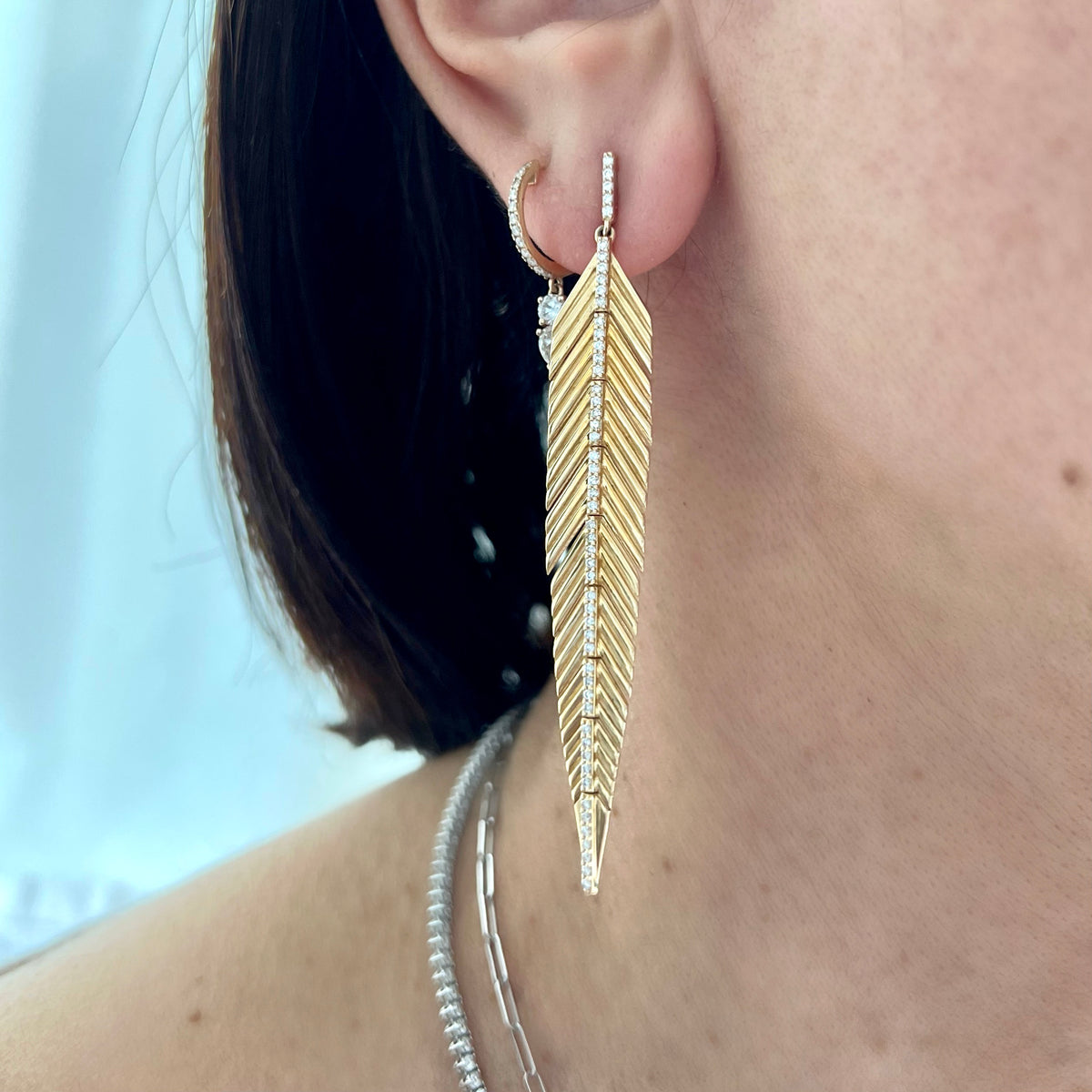 14KT Gold Diamond Divine Leaf Earrings