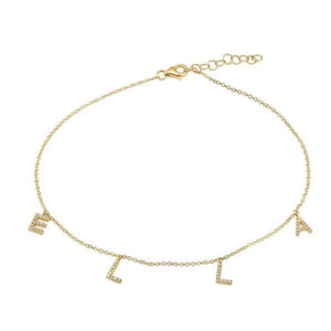 
                
                    Load image into Gallery viewer, 14KT Gold Diamond Custom Initial/Name Anklet
                
            