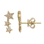 14KT Gold Diamond Triple Star Stud Earrings