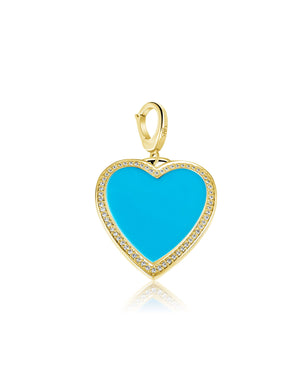 
                
                    Load image into Gallery viewer, 14KT Gold Diamond Turquoise Heart Pendant Charm
                
            