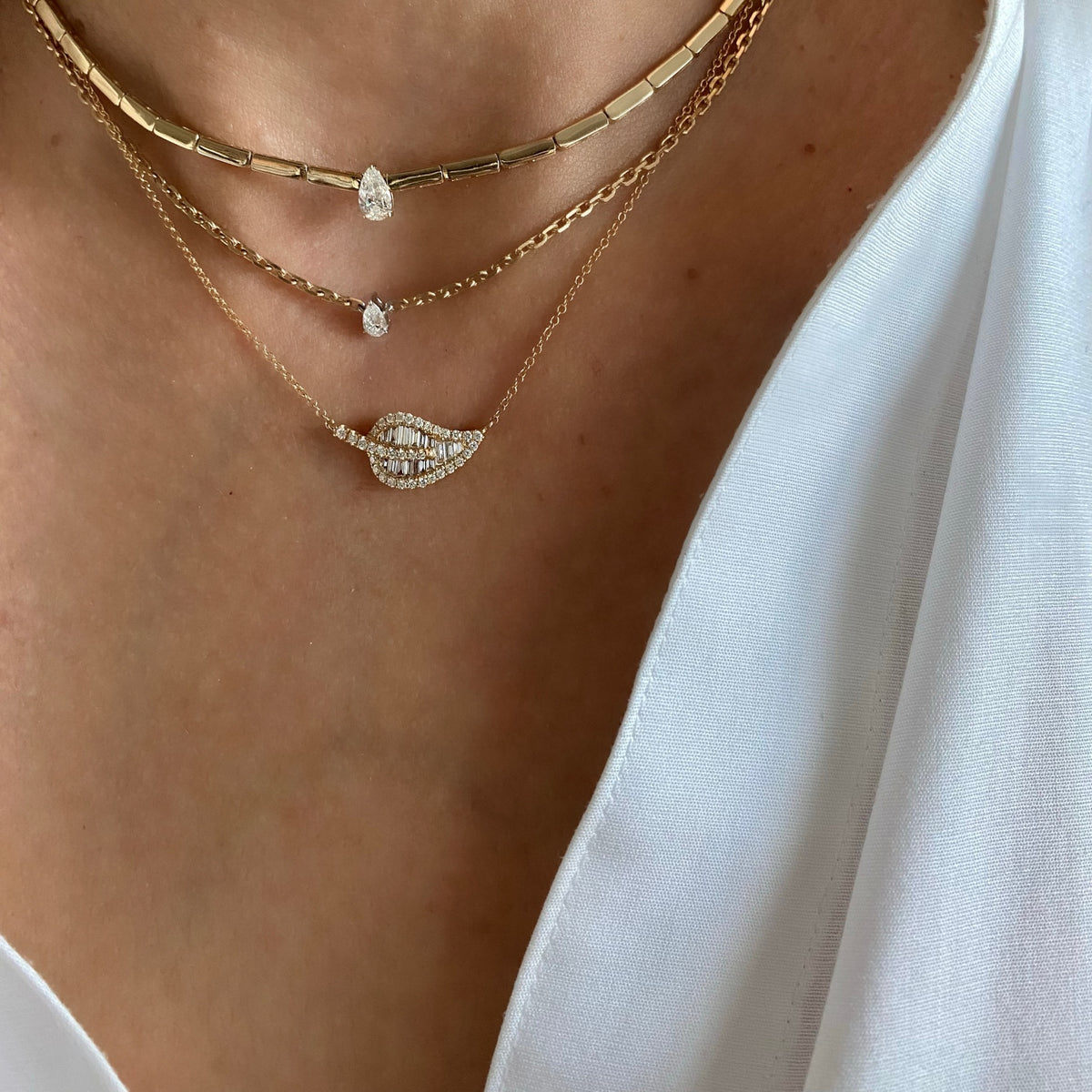 14KT Gold Pear Diamond On Chain Yvette Necklace