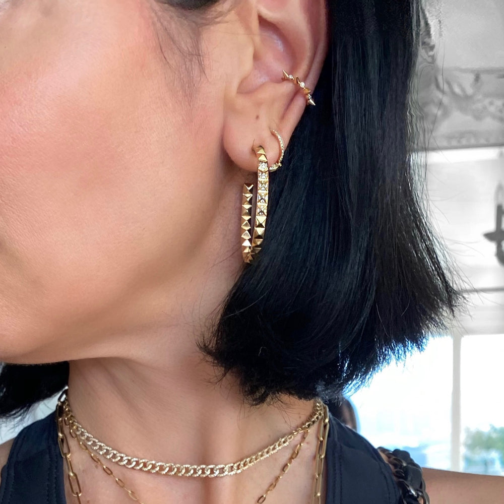14KT Gold Diamond Spike Hoop Earrings