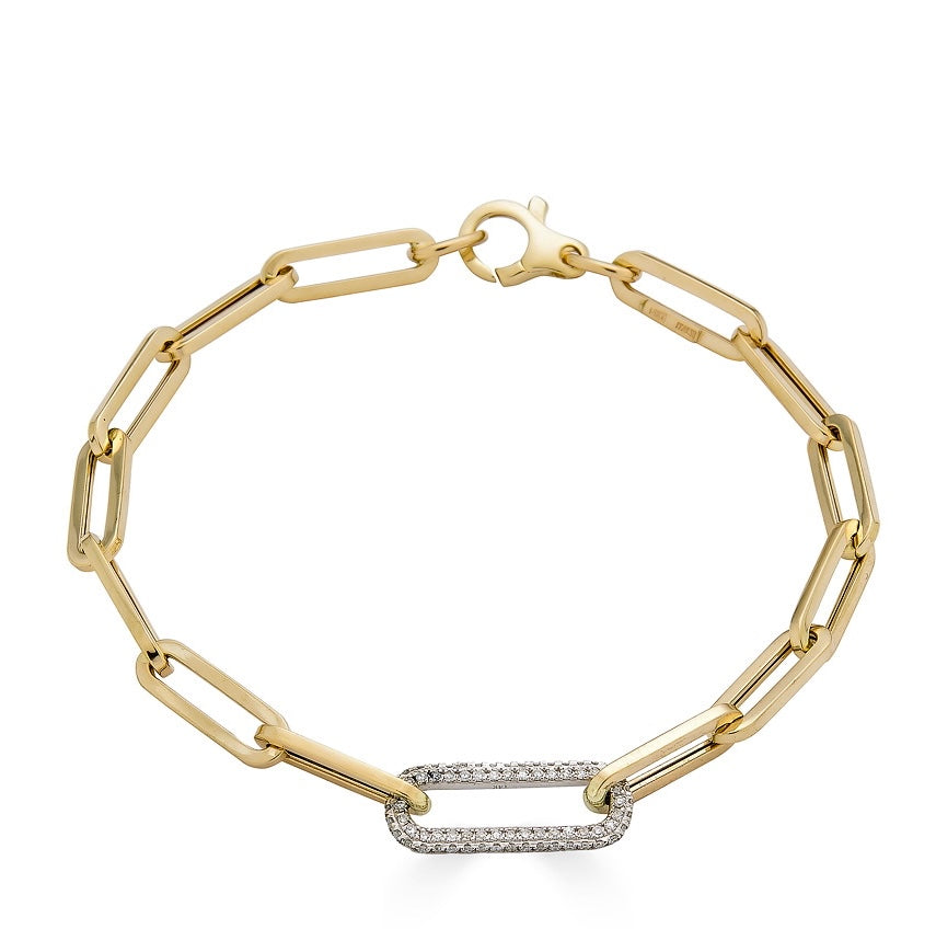 14KT Gold Diamond Small Paperclip Chain Bracelet