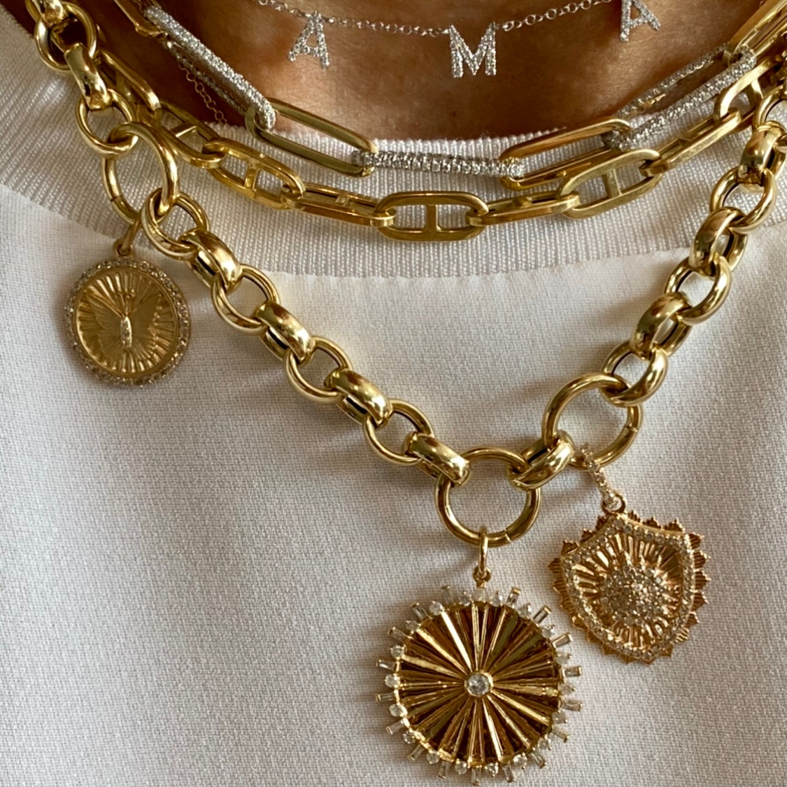 14KT Gold Diamond Cosetta Shield Pendant Charm