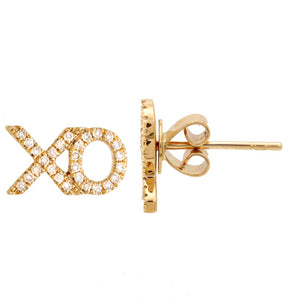 14KT Gold Diamond, XO XO Stud Earrings