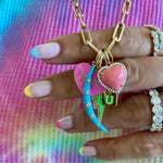 14KT Gold Diamond Coral Heart Pendant, Charm