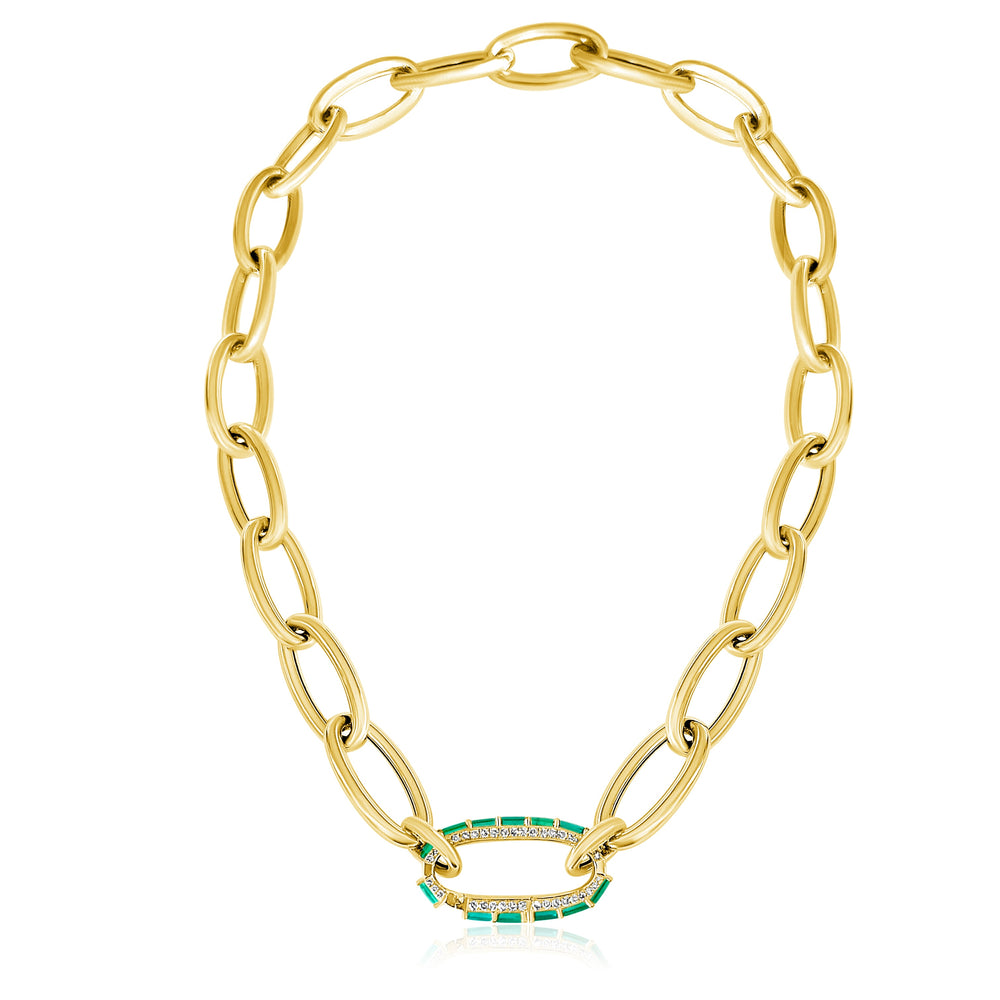 14KT Gold Leila Jumbo Link Chain with Emerald Necklace