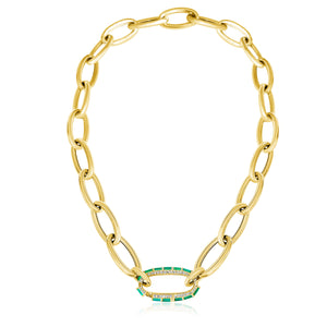 
                
                    Load image into Gallery viewer, 14KT Gold Leila Link Chain with Emerald Link Necklace
                
            