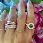 14KT Gold Diamond and Blue Diamond Evil Eye Ring