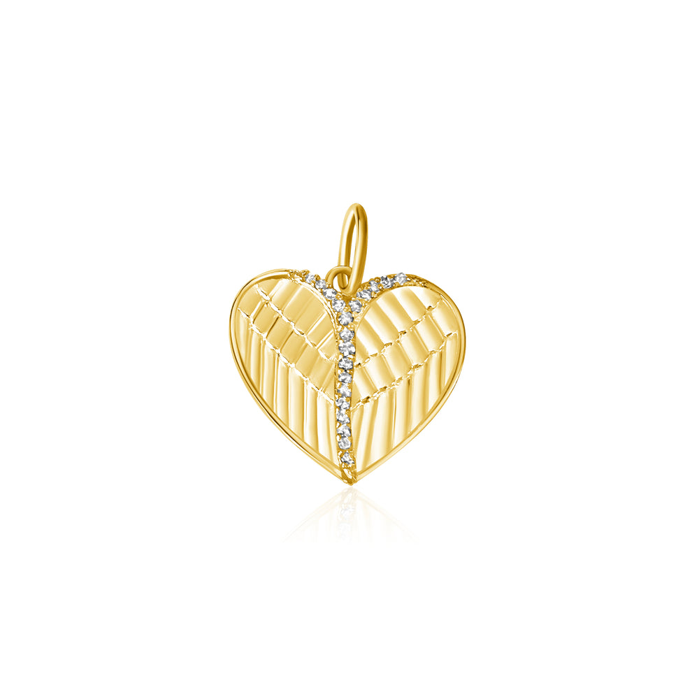 14KT Gold Diamond Small Heart on Wings Pendant Charm