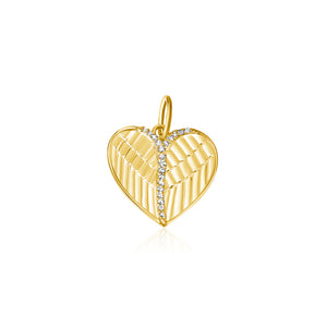 14KT Gold Diamond Small  Heart on Wings Charm Pendant