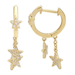 14KT Gold Diamond Star Drop Huggie Earrings