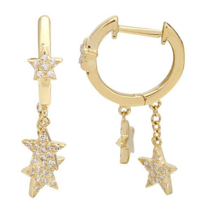 
                
                    Load image into Gallery viewer, 14KT Gold Diamond Star Drop Huggie Earrings
                
            