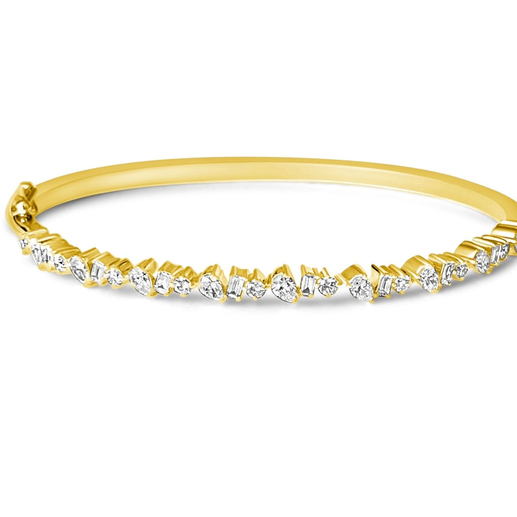 14KT Gold Multi Shaped Diamond Luxe Bangle Bracelet