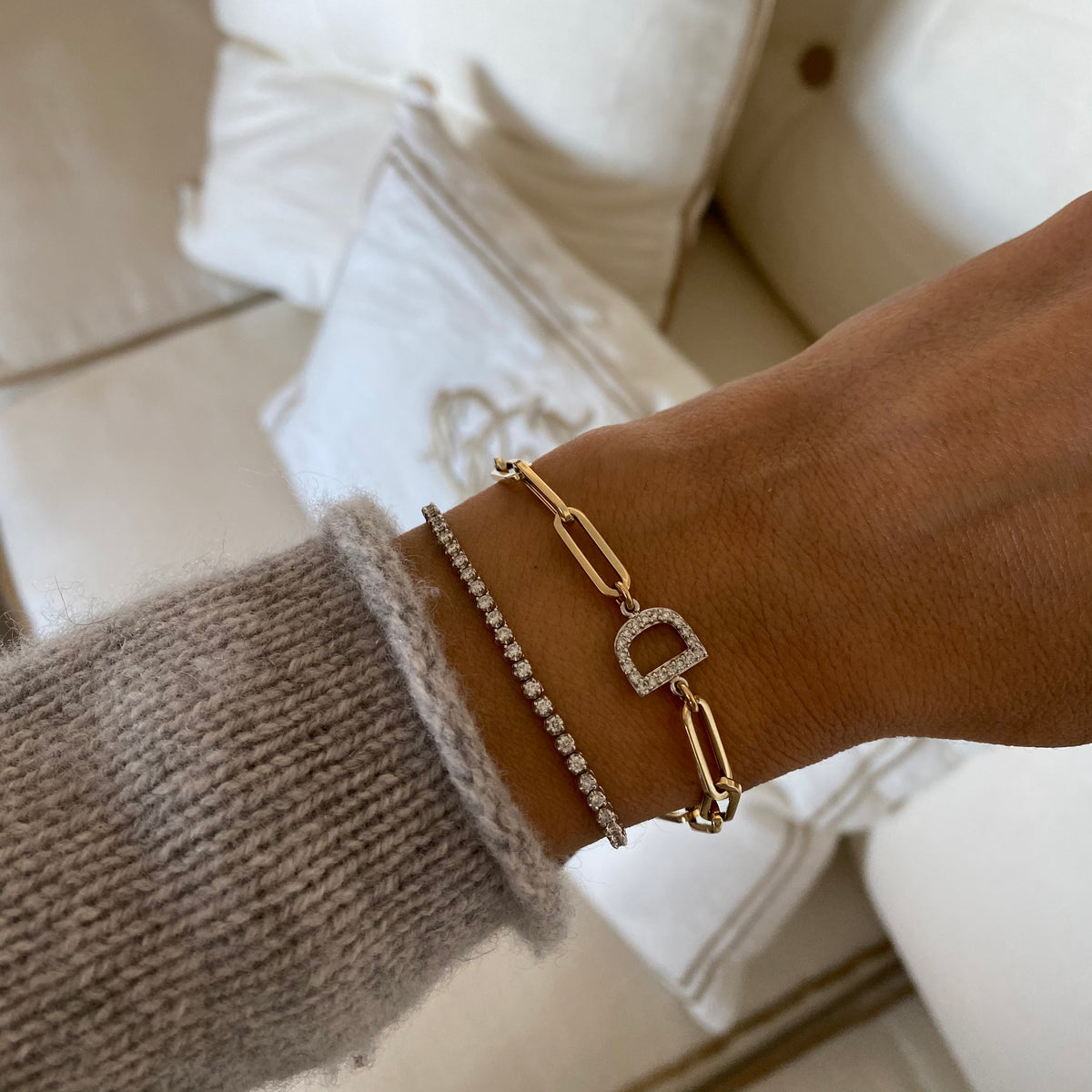 14KT Gold Diamond Custom Initial Link Bracelet