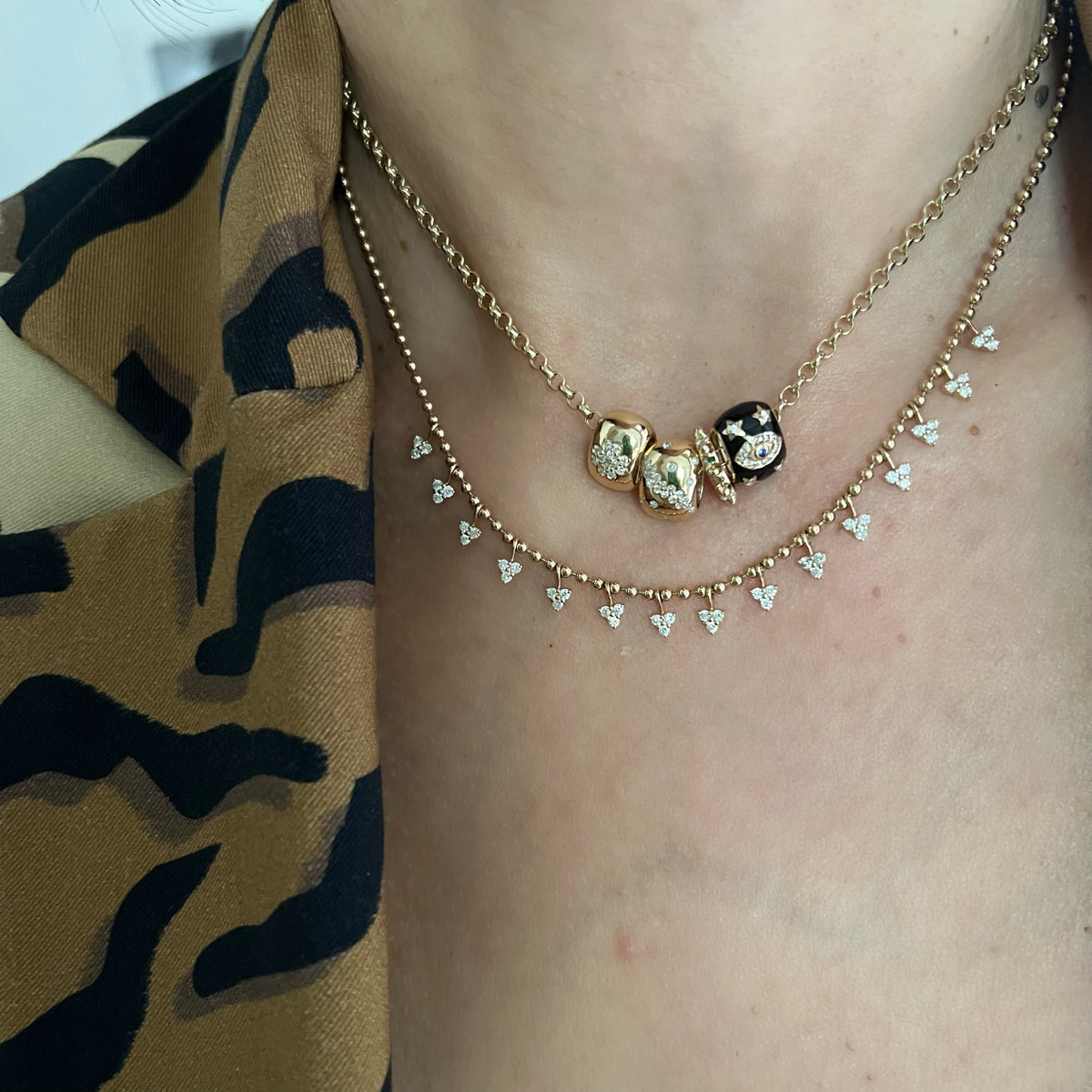 14KT Gold Diamond Cluster Drop Necklace on Ball Chain
