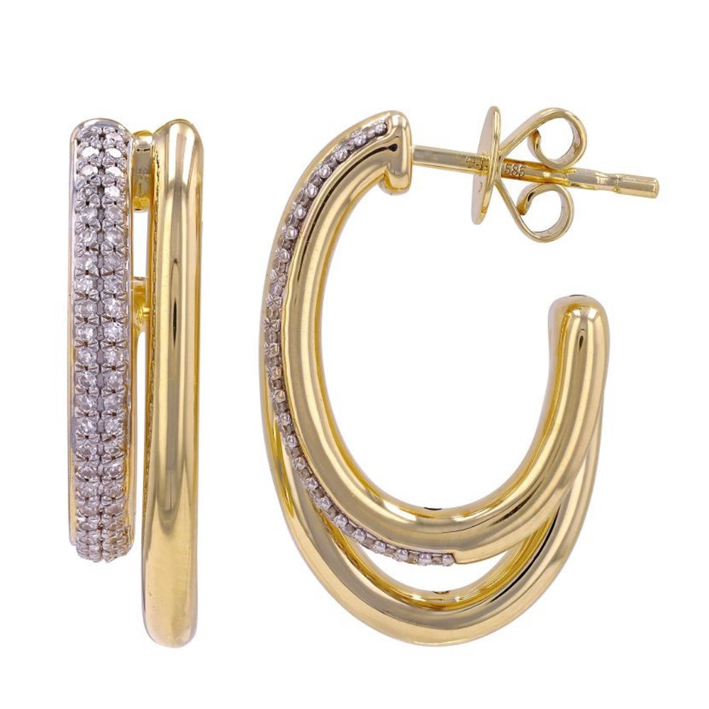 14KT Gold Diamond Double Hoop Earrings