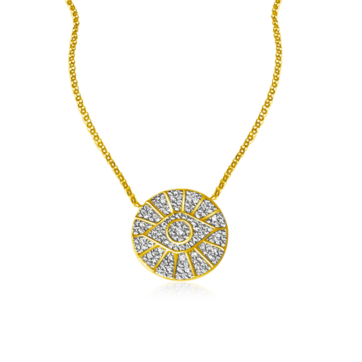 14KT Gold Diamond Disk Emily Evil Eye Necklace