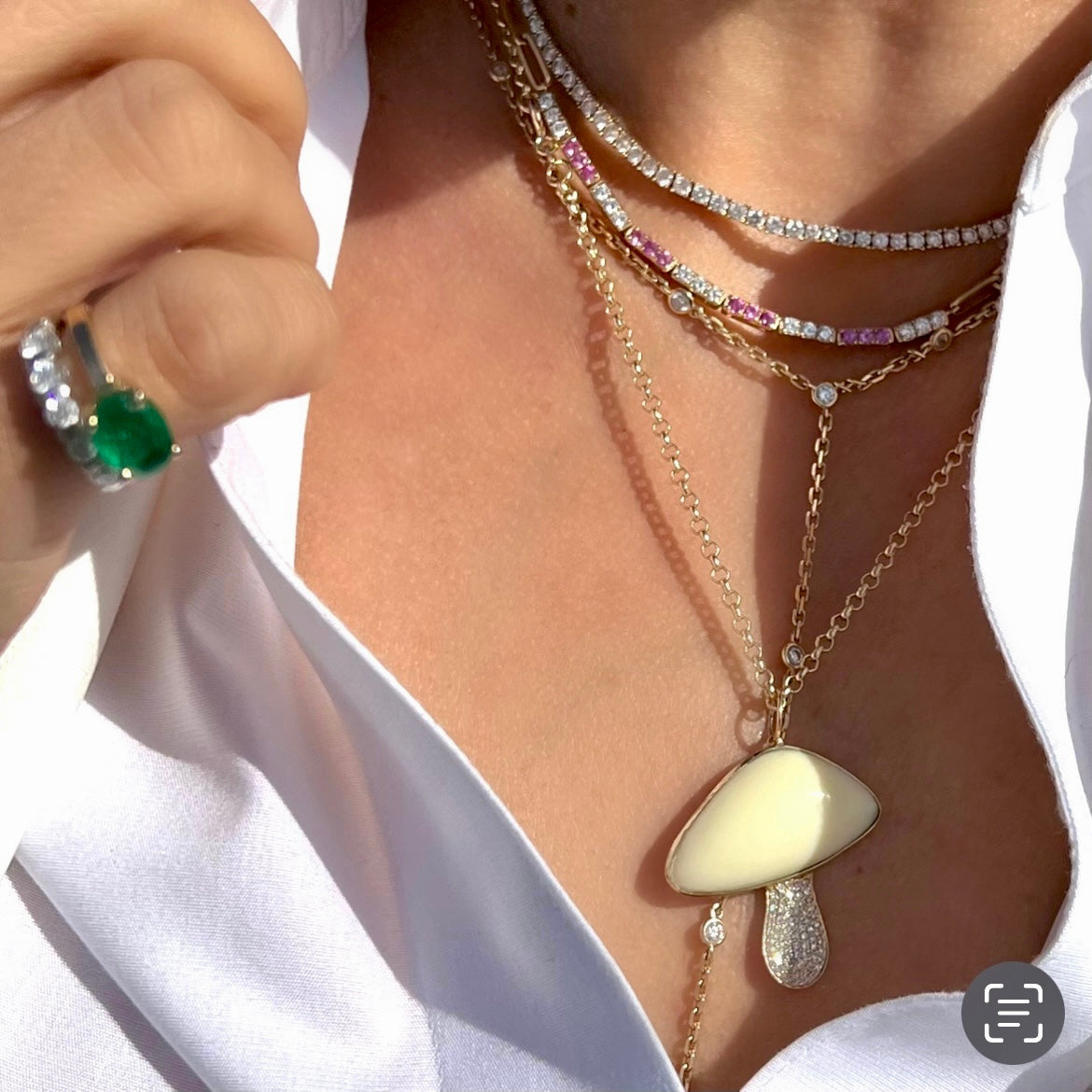 14KT Gold Diamond Mushroom Pendant Charm