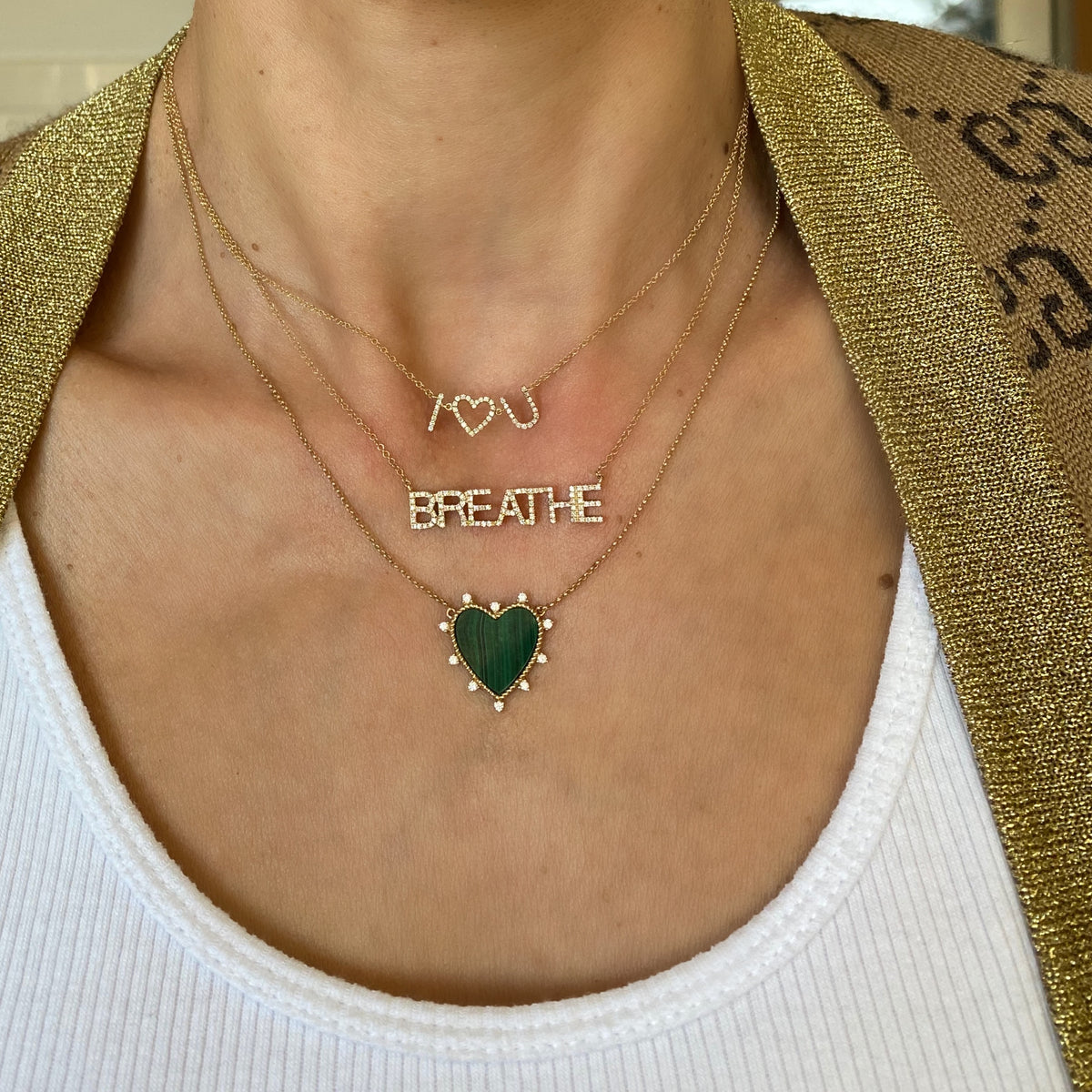 14KT Gold Diamond I HEART YOU Necklace