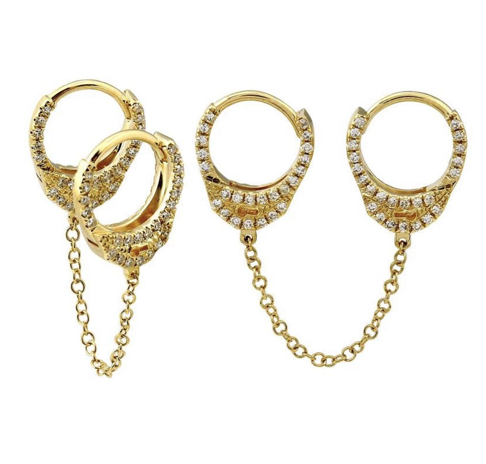 14KT Gold Diamond Handcuff Double Earrings