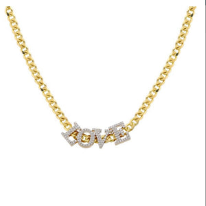 
                
                    Load image into Gallery viewer, 14KT Gold Diamond Slider LOVE Necklace on Cuban Link Chain
                
            