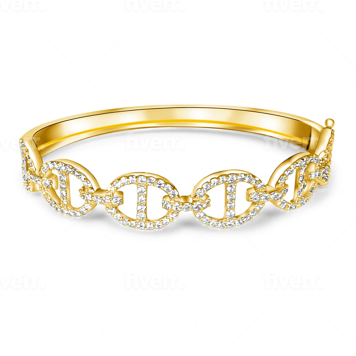 14KT Gold Diamond Elif Nautical Link Bangle Bracelet