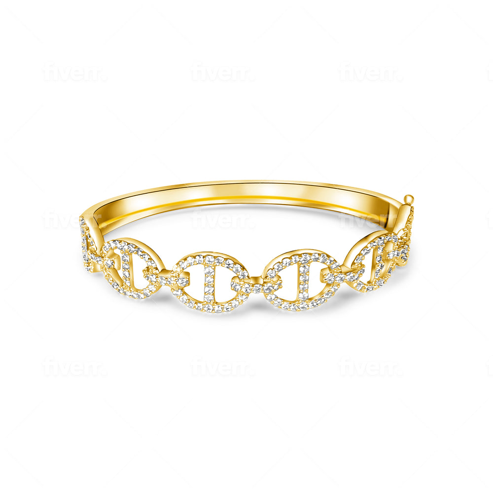 14KT Gold Diamond Elif Bangle Bracelet