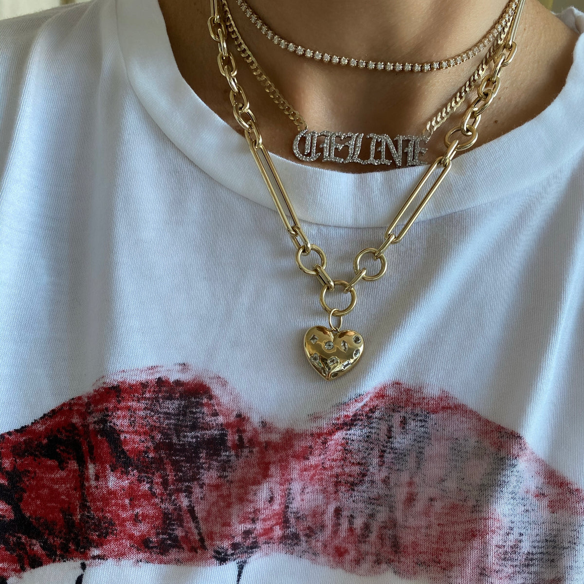 14KT Gold Jumbo Multi Link Charm Chain Necklace