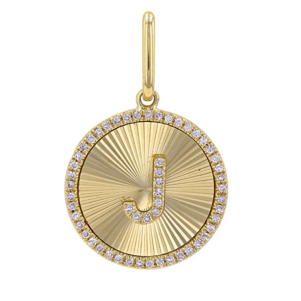 14KT Gold Diamond Small Disk Custom Initial Charm Pendant