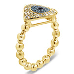 14KT Gold Diamond and Blue Diamond Evil Eye Ring