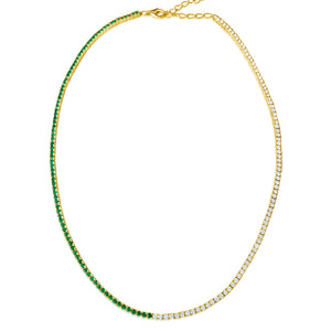 14KT Gold Diamond and Emerald Tennis Necklace