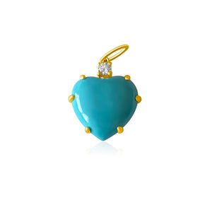 14KT Gold Diamond Turquoise Heart Pendant Charm
