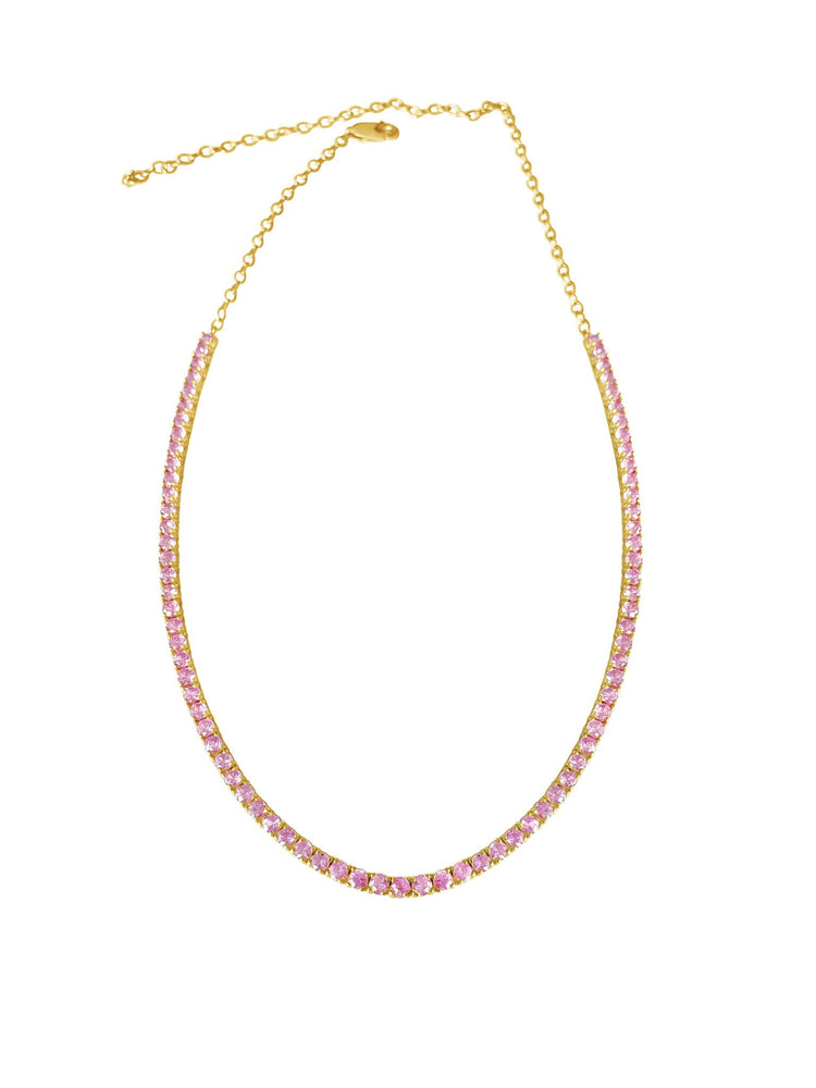 14KT Gold, Pink Sapphire Tennis Necklace, Best Seller!
