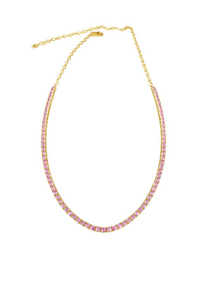 14KT Gold, Pink Sapphire Tennis Necklace, Best Seller!