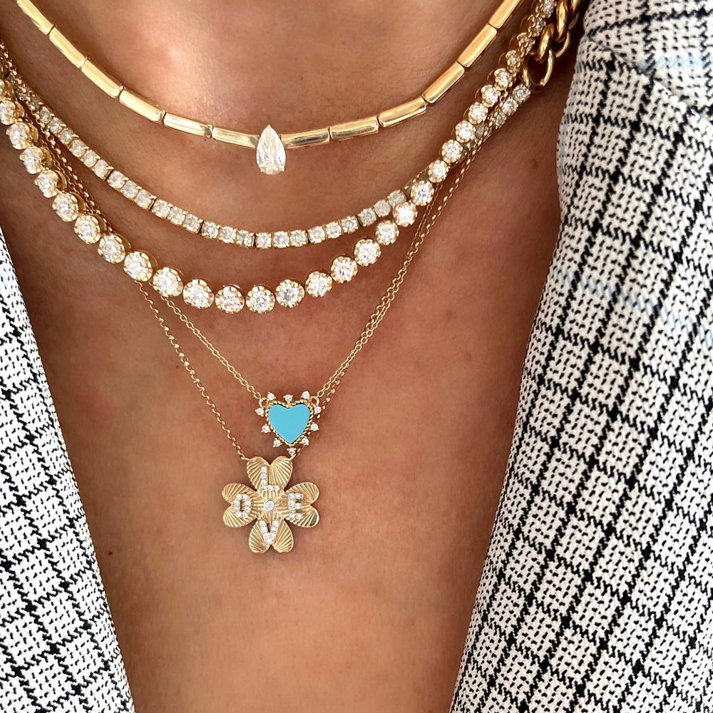 14KT Gold Diamond LOVE Clover Necklace