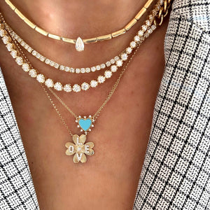 14KT Gold Diamond LOVE Clover Necklace
