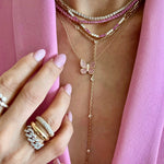 14KT Gold Diamond Alvia Pink Sapphire Butterfly Necklace